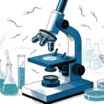 Medicínska ilustrácia mikroskopu a analýzy spermií v laboratóriu